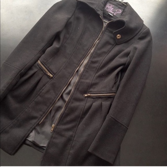 Black Wool Blend Pea Coat - Picture 11 of 13